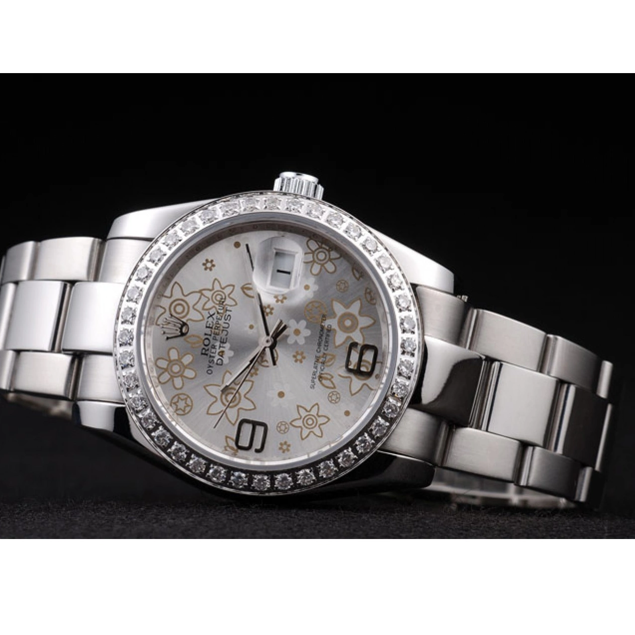 Good copy rolex watches Stainless Flowers Plated Silver Polished 98081 Diamond Dial Rolex Steel Datejust 0805